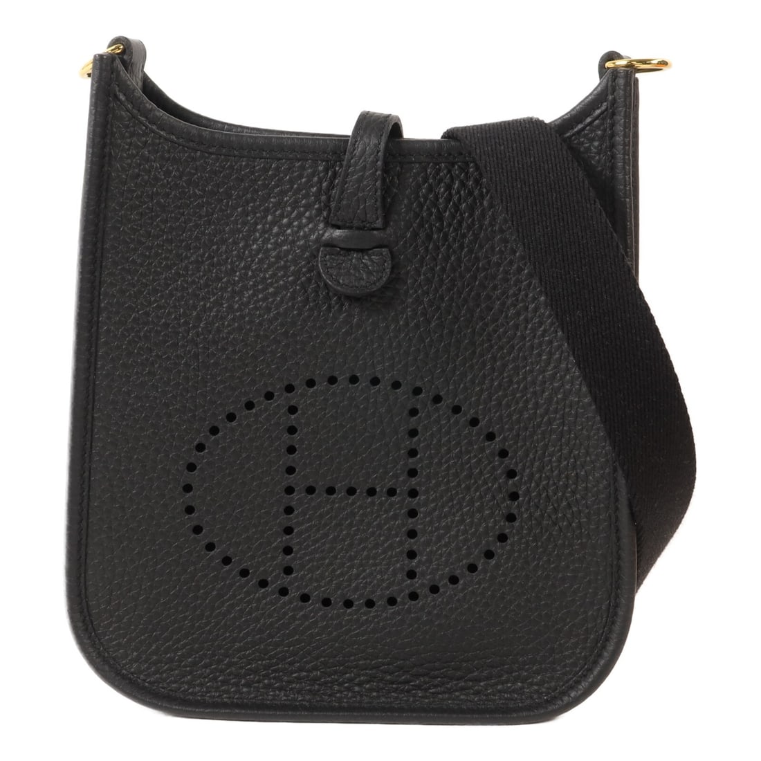 Hermes Evelyne TPM black leather shoulder bag GHW: Hermes Evelyne TPM black leather shoulder bag GHW This HERMES Evelyne TPM shoulder bag is crafted from Taurillon Clemence calfskin leather in a classic black color. Designed for women, it features a c