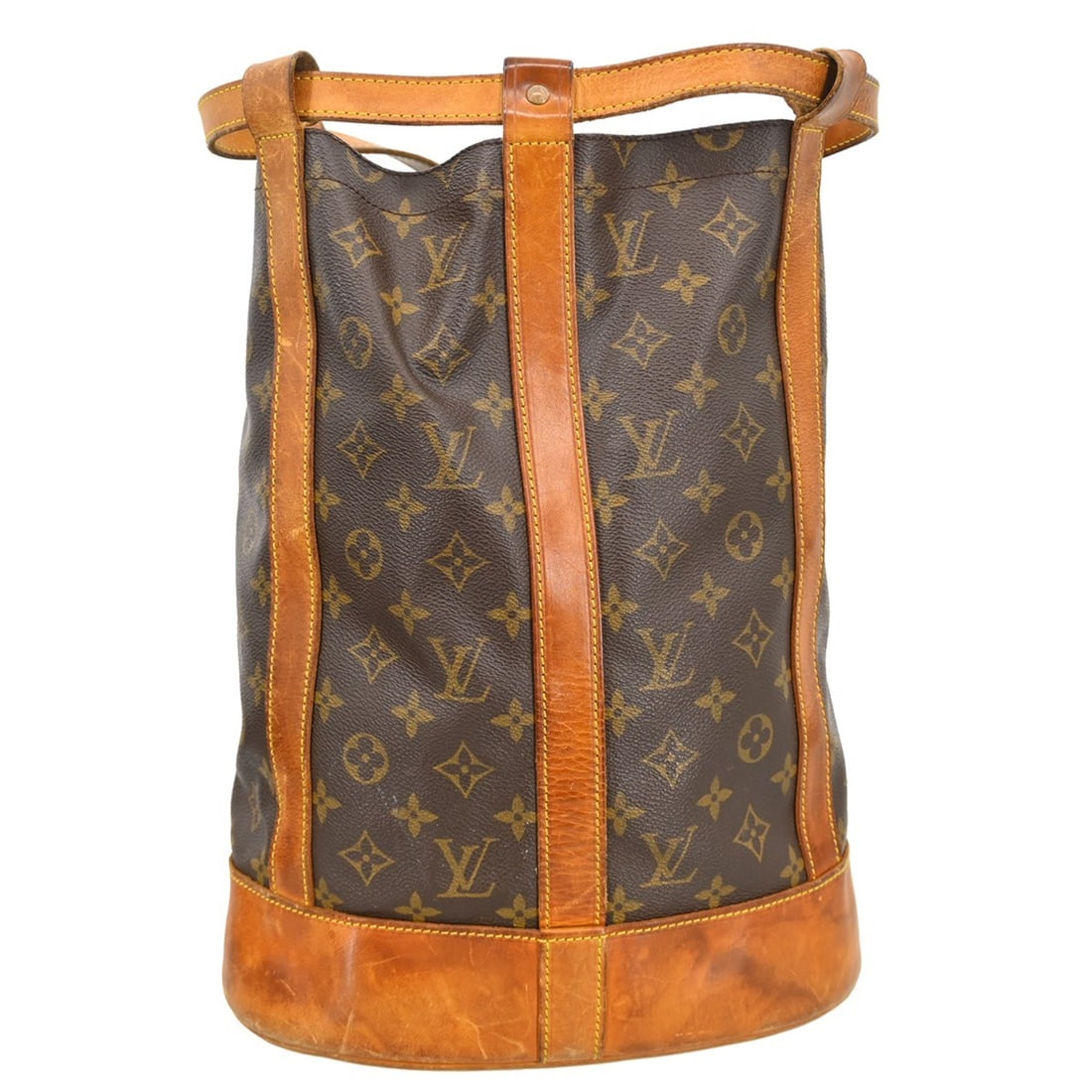 Louis Vuitton Randonnee PM Monogram Canvas Shoulder Bag: Louis Vuitton Randonnee PM Monogram Canvas Shoulder Bag This Louis Vuitton Randonnee PM shoulder bag features the iconic monogram canvas exterior with brown leather accents and a drawstring closure. D