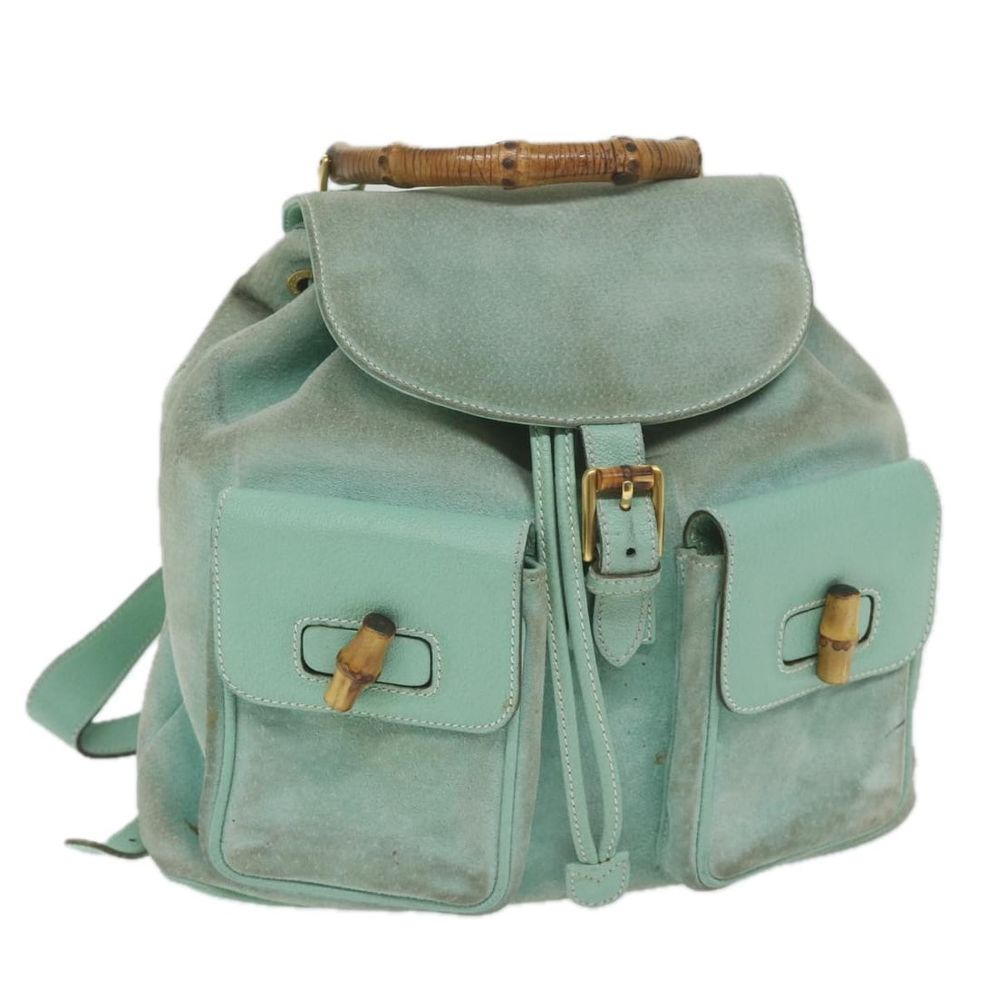 Gucci suede bamboo light blue women s backpack Italy: Gucci suede bamboo light blue women s backpack Italy This GUCCI Bamboo Backpack features a light blue suede exterior and is designed for women. Crafted in Italy, the backpack measures approximately 30