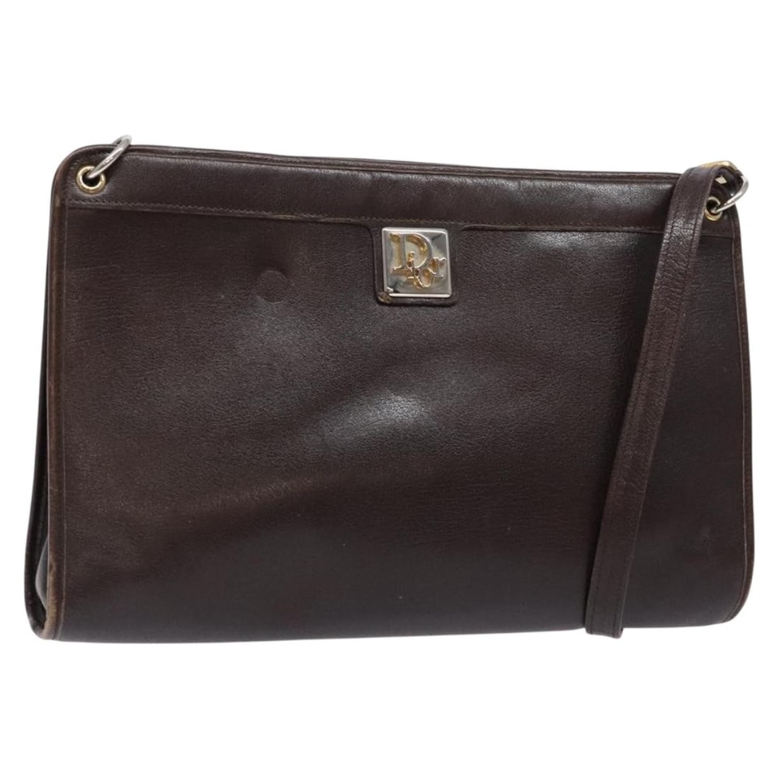 Christian Dior Dark Brown Leather Shoulder Bag Gold Details France (1 of 18)