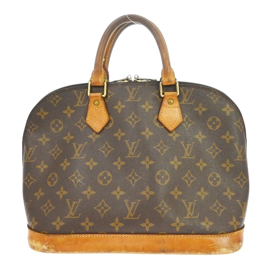 Louis Vuitton Alma Monogram Brown Canvas Zip Handbag: Louis Vuitton Alma Monogram Brown Canvas Zip Handbag This Louis Vuitton Alma handbag features the iconic Monogram canvas exterior with beige double handles and a zip closure. The bag is medium-sized a