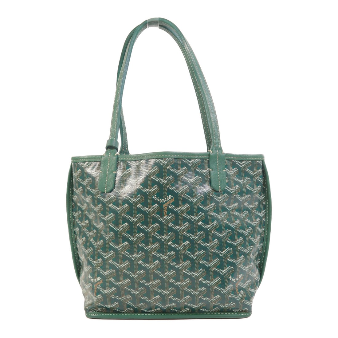 GOYARD Anjou Mini Green Coated Canvas Tote Bag: GOYARD Anjou Mini Green Coated Canvas Tote Bag This Goyard Anjou Mini shoulder bag features a stylish tote design crafted from green coated canvas. With a compact silhouette, it offers both fashion an