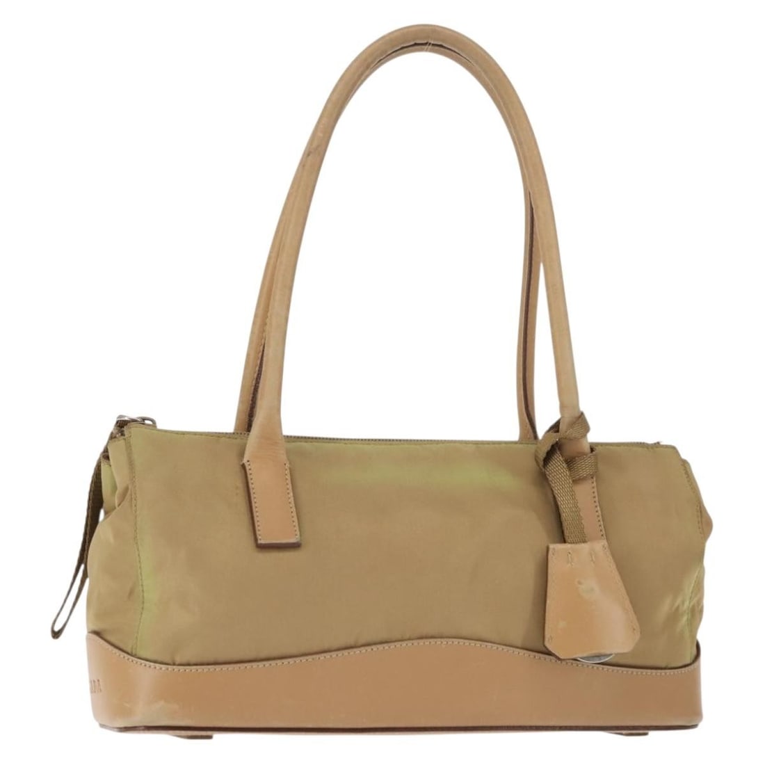 Authentic PRADA Khaki Silver Nylon Shoulder Bag Italy: Authentic PRADA Khaki Silver Nylon Shoulder Bag Italy This PRADA shoulder bag is a stylish accessory, crafted from durable nylon in a chic khaki and silver color combination. Designed for both functio