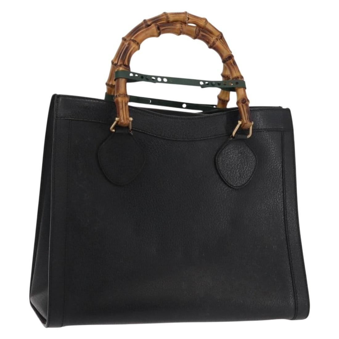 GUCCI Bamboo Leather Hand Bag Black Gold 002 1186 0260 Authentic Italy (1 of 18)