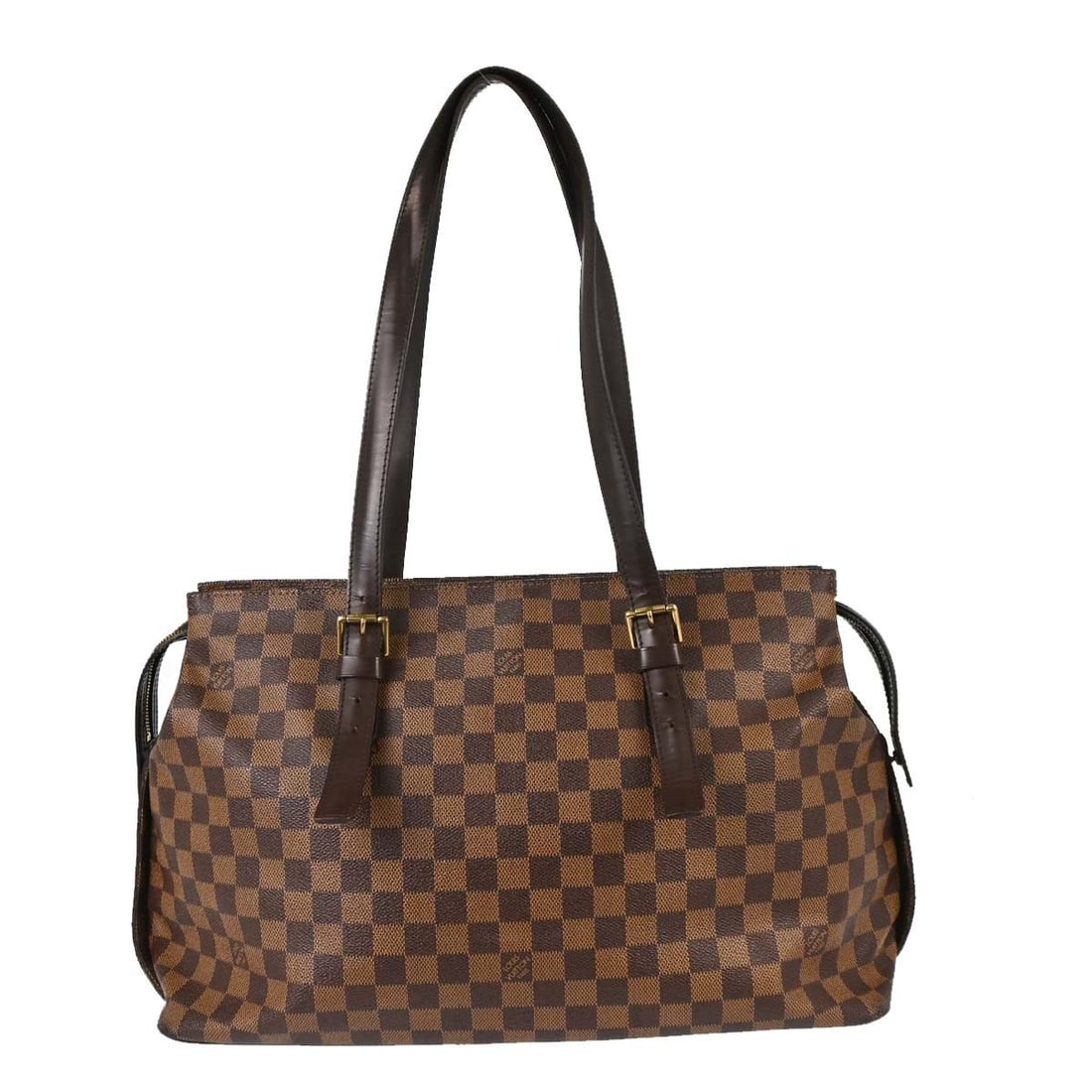 Louis Vuitton Chelsea Damier Canvas Tote Bag Brown: Louis Vuitton Chelsea Damier Canvas Tote Bag Brown This Louis Vuitton Chelsea shoulder tote bag features the iconic Damier canvas leather exterior with a check pattern and logo accents. The bag offers