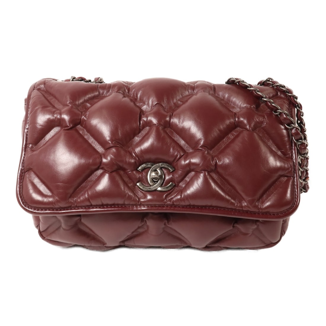 CHANEL Bubble Flap CC Shoulder Bag Burgundy Calfskin (1 of 18)