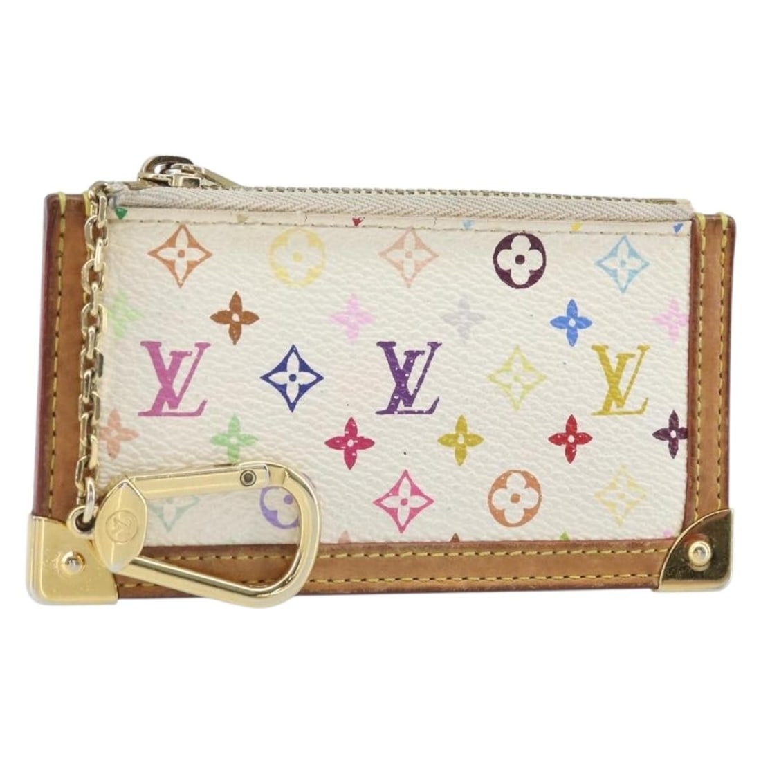 Louis Vuitton White Multicolor Canvas Coin Purse Pochette Cles M92655 (1 of 18)