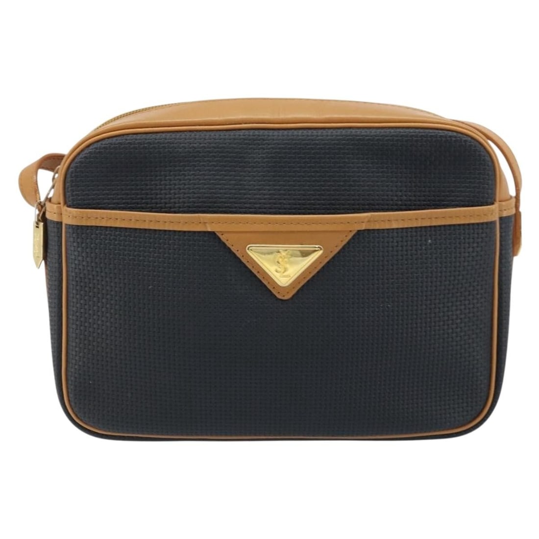 Saint Laurent Navy Canvas Vintage Shoulder Bag from France: Saint Laurent Navy Canvas Vintage Shoulder Bag from France This Saint Laurent vintage shoulder bag is crafted from navy canvas and designed for women. It features a classic silhouette with subtle vint