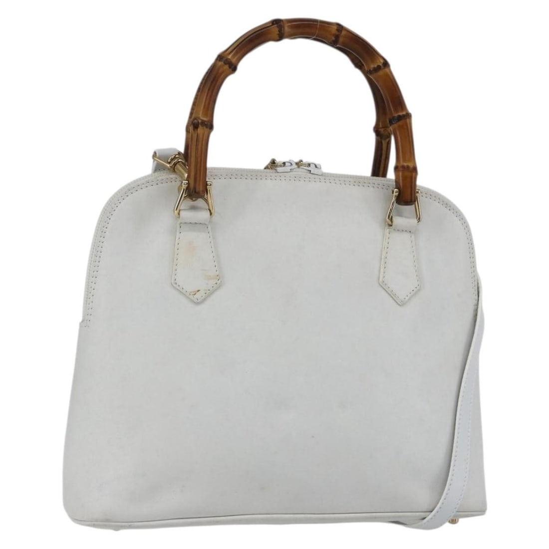 GUCCI Bamboo Hand Bag Leather White Gold Authentic Italy (1 of 18)