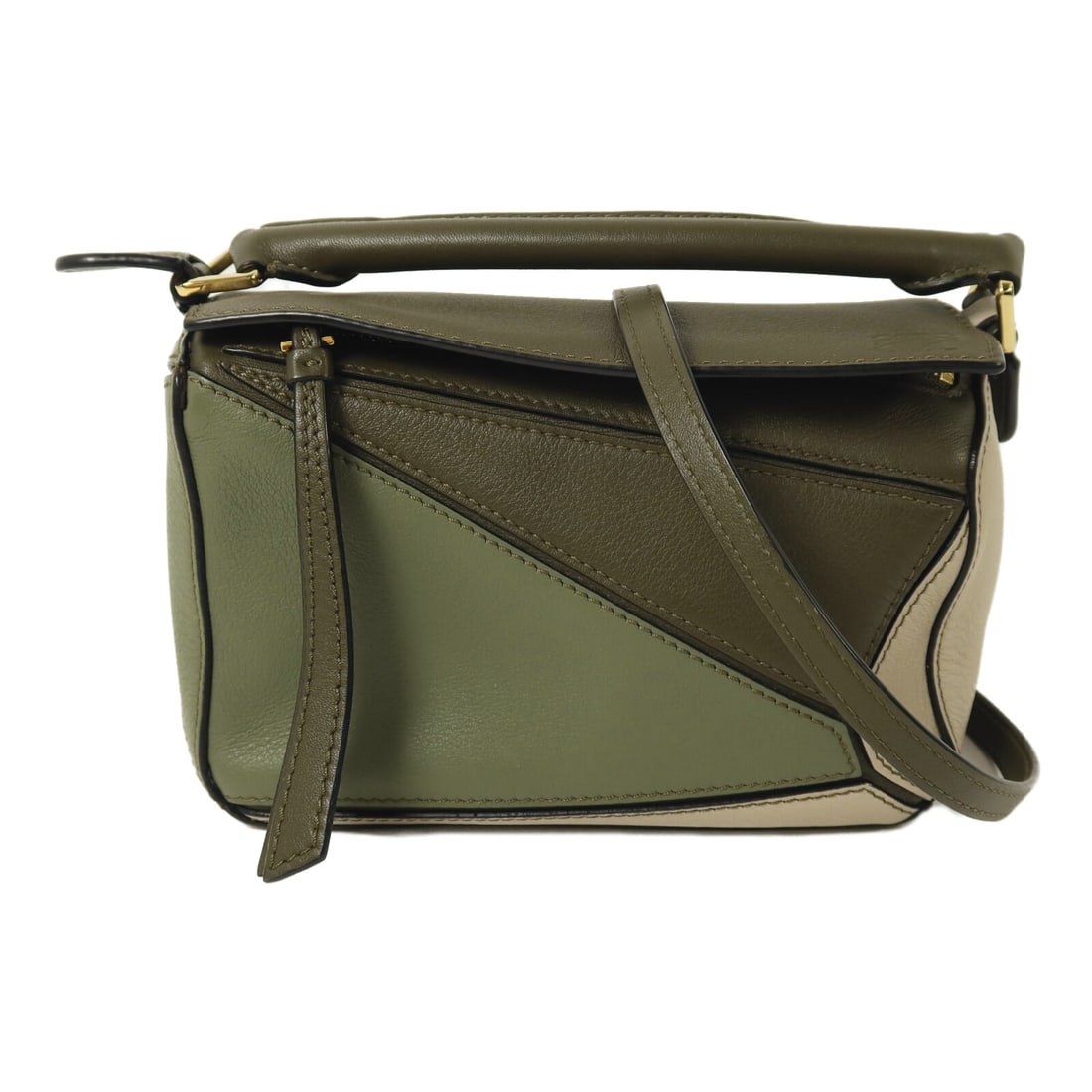 LOEWE Mini Puzzle Green Beige Calfskin Shoulder Bag GHW (1 of 16)