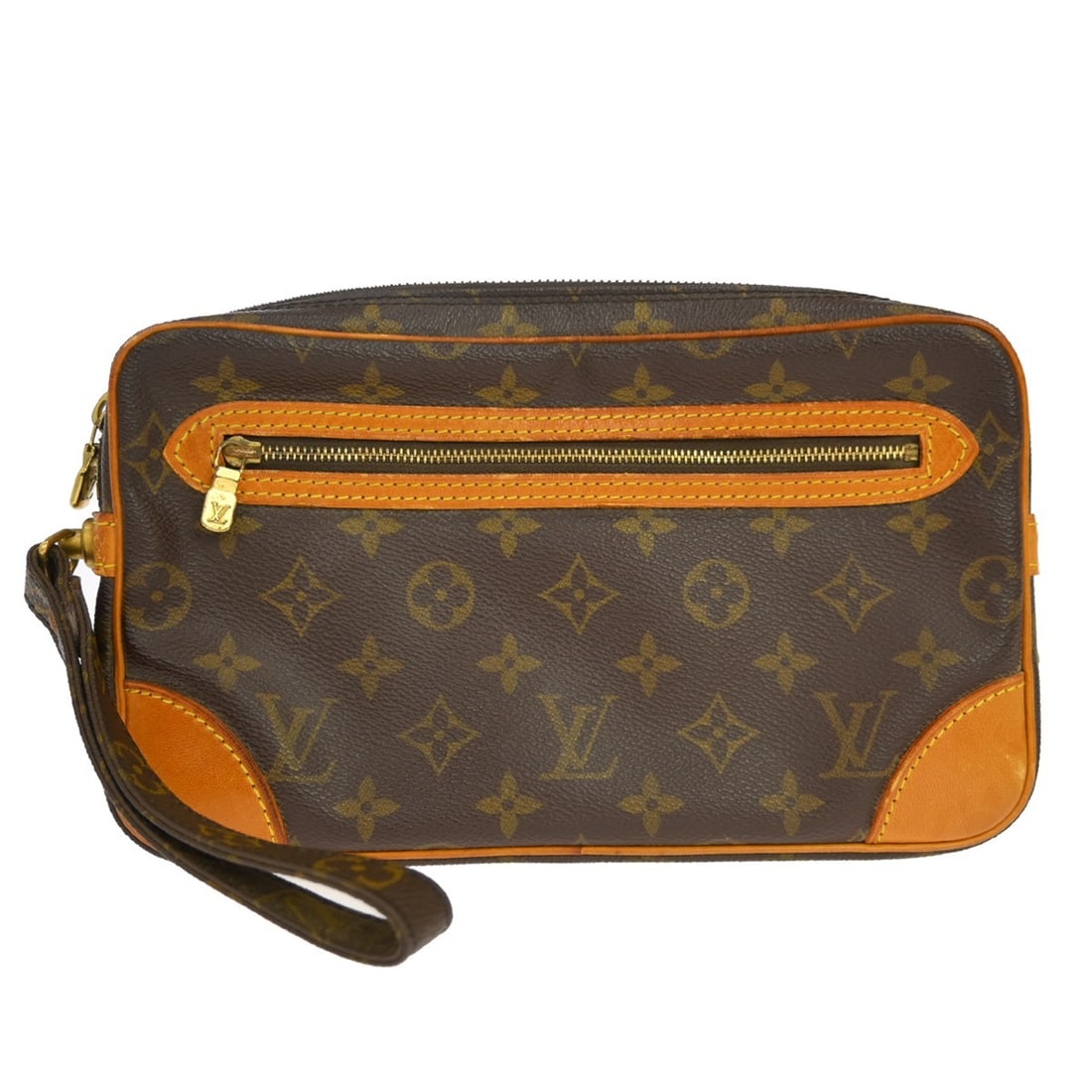 Louis Vuitton Monogram Marly Dragonne GM Brown Leather Clutch Bag: Louis Vuitton Monogram Marly Dragonne GM Brown Leather Clutch Bag This Louis Vuitton Marly Dragonne GM clutch bag features the iconic monogram pattern on brown leather, complemented by a matching brow