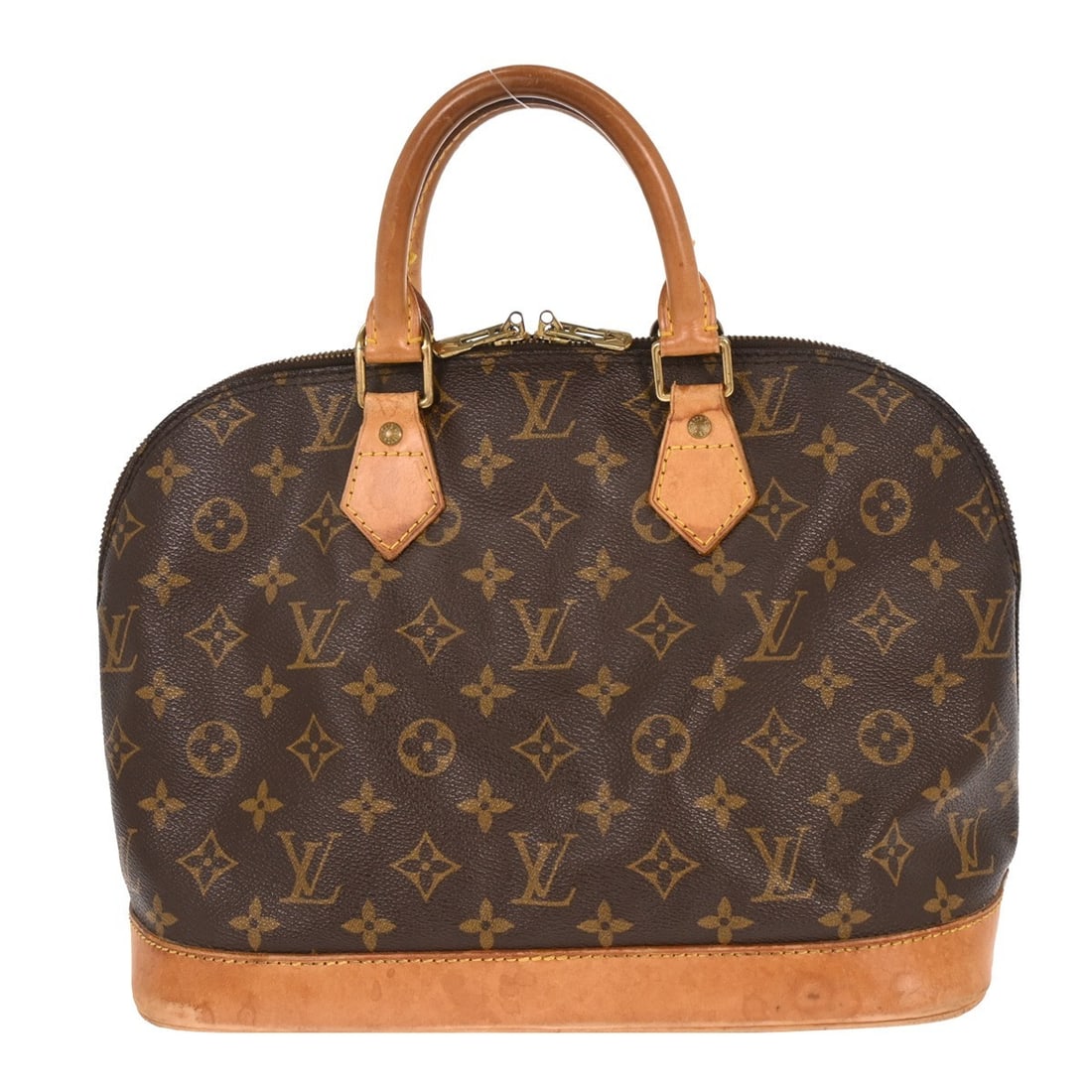 Louis Vuitton Alma Monogram Canvas Zip Handbag: Louis Vuitton Alma Monogram Canvas Zip Handbag This Louis Vuitton Alma handbag features the iconic Monogram canvas exterior with beige double handles and a zip closure. The bag has a medium size profi