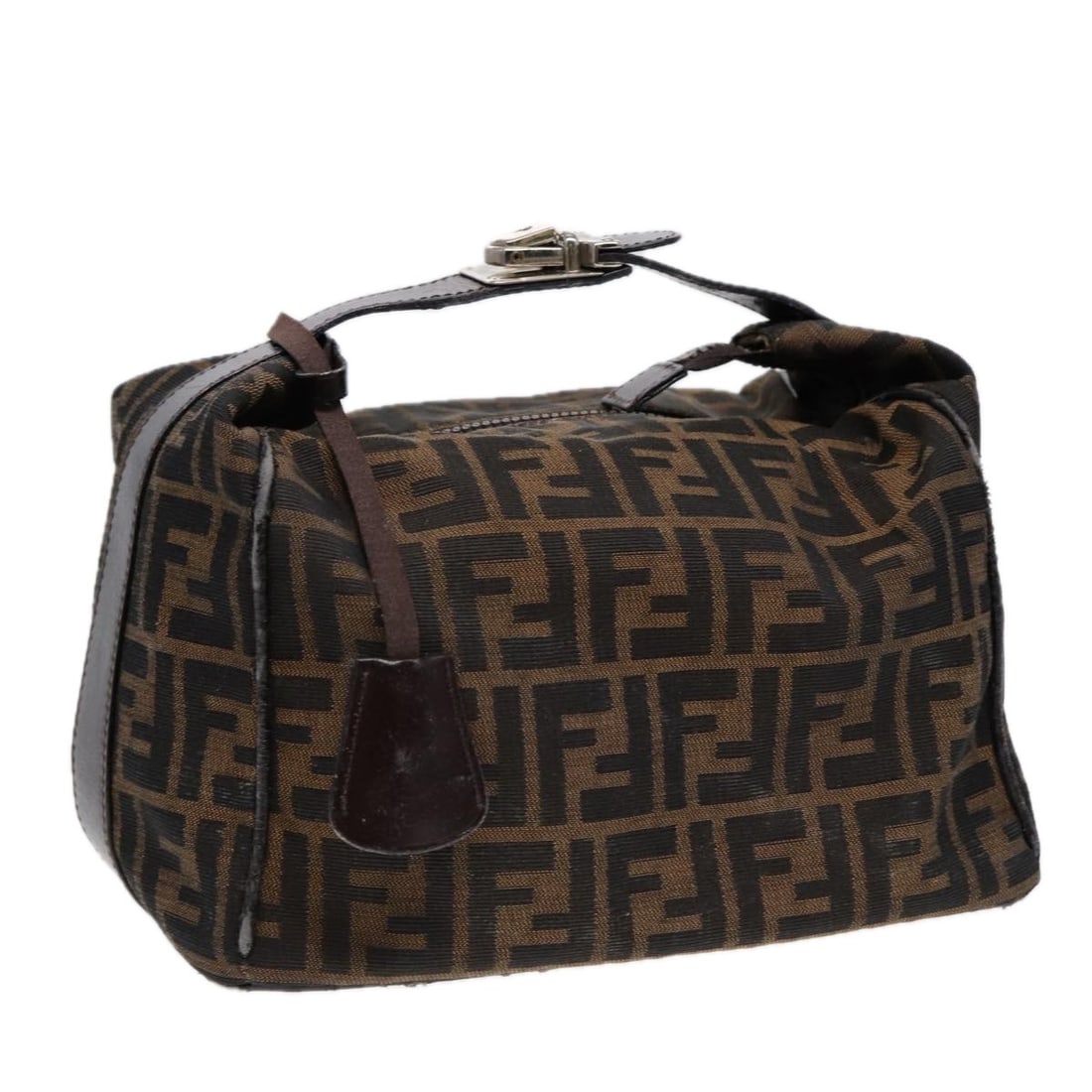 Fendi Zucca Canvas Brown Black Silver Vanity Pouch with Key and Clochette (1 of 18)