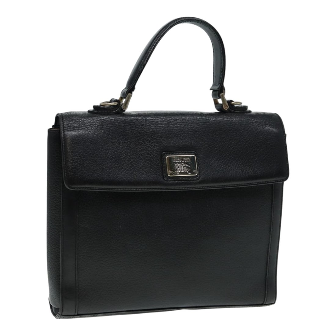 Burberrys Black Leather Women's Handbag with Silver Tone Details: Burberrys Black Leather Women's Handbag with Silver Tone Details This Burberrys handbag is crafted from black leather with silver-tone accents. It features a top handle design and is sized for women. 