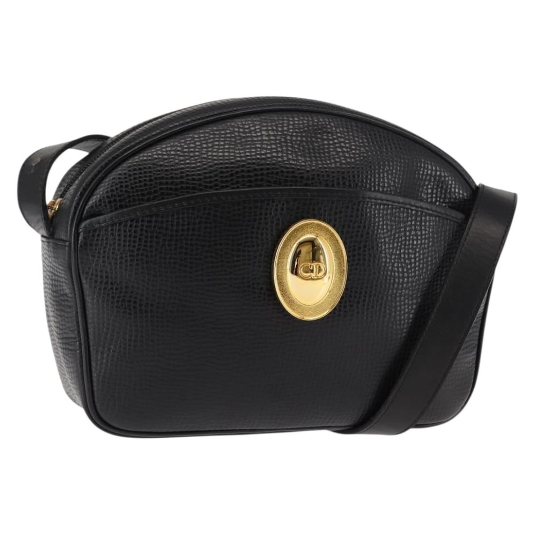 Christian Dior Black Leather Shoulder Bag Gold Accents Auth 146794 (1 of 18)