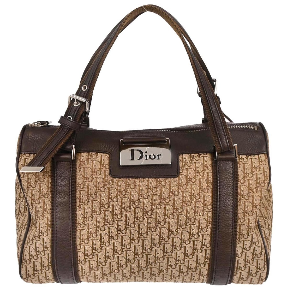 Dior Street Chic Trotter Canvas and Leather Top Handle Bag Brown Beige 07-BO-0075: Dior Street Chic Trotter Canvas and Leather Top Handle Bag Brown Beige 07-BO-0075 This Christian Dior Street Chic Trotter handbag features a brown and beige canvas leather exterior with a top handle d