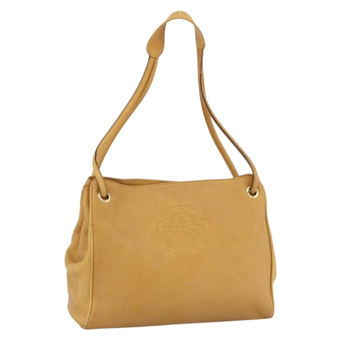 Beige Leather Women's Tote with Gold Accents by Gucci Italy: Beige Leather Women's Tote with Gold Accents by Gucci Italy This is a Gucci tote bag crafted from beige and gold leather, designed for women. The bag has experienced heavy use and shows signs of wear,