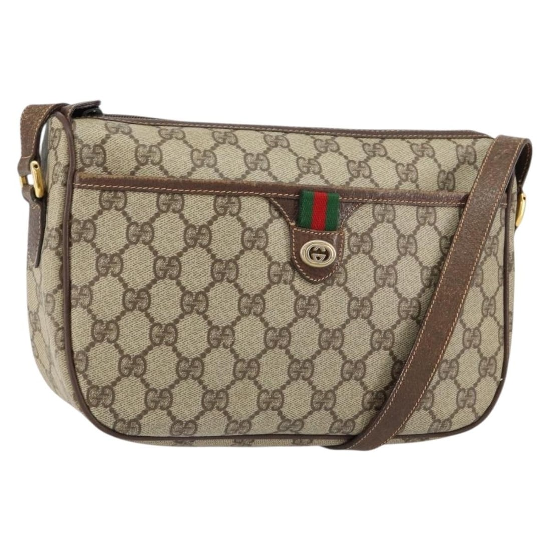 GUCCI GG Supreme Sherry Line Shoulder Bag Beige Gold PVC 89 02 077 Auth (1 of 18)