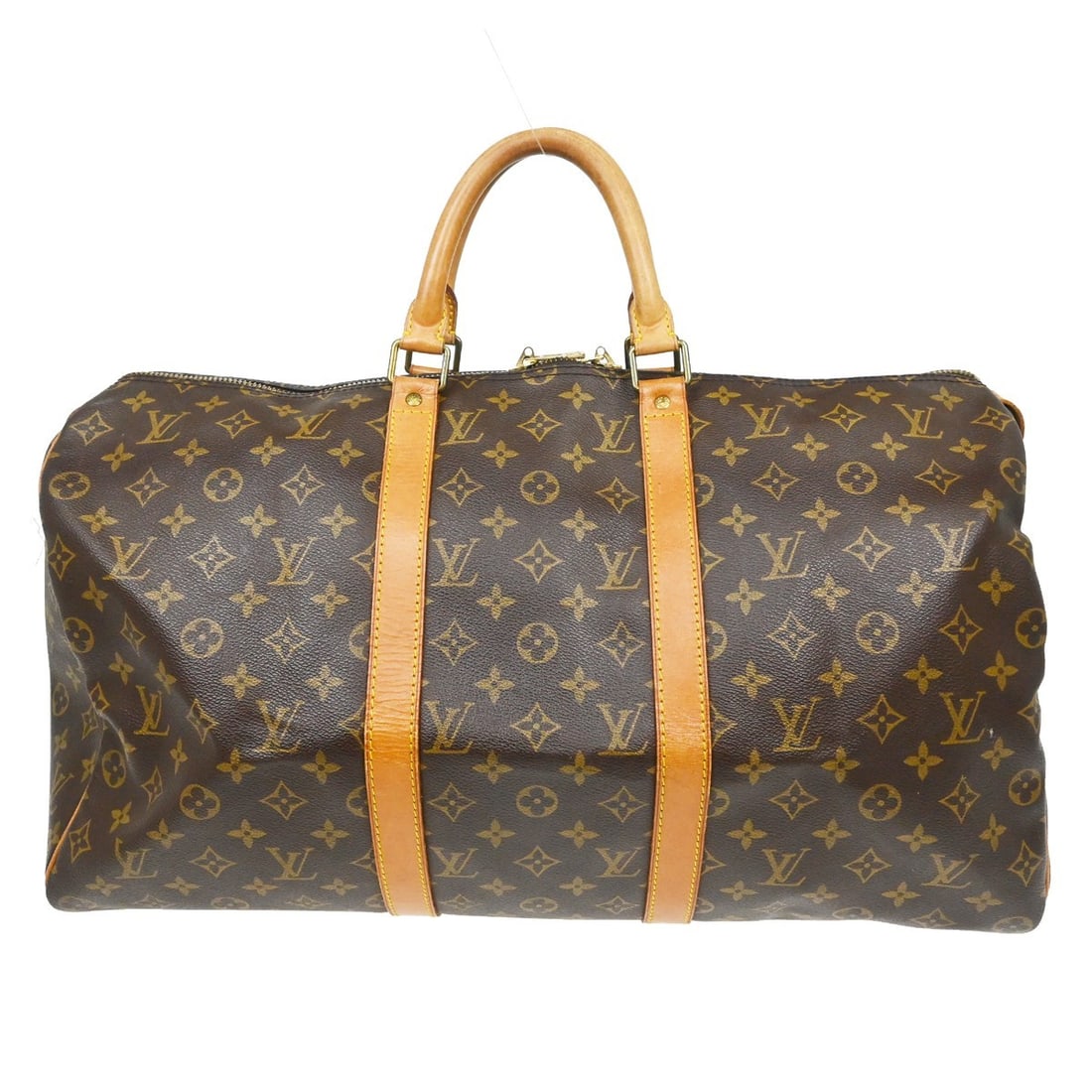 Louis Vuitton Keepall Canvas Travel Bag 50cm x 29cm x 22cm: Louis Vuitton Keepall Canvas Travel Bag 50cm x 29cm x 22cm This Louis Vuitton Keepall Bag features the brand's signature Monogram Canvas in brown and is designed for unisex use. The bag is crafted fro