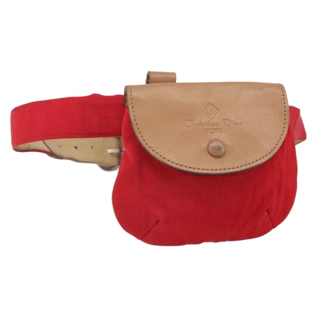 Red Nylon Christian Dior Waist Bag with Leather Trim and Silver Accents: Red Nylon Christian Dior Waist Bag with Leather Trim and Silver Accents This Christian Dior waist bag for women features a red nylon exterior with silver-tone accents and leather trim. Made in Italy, 
