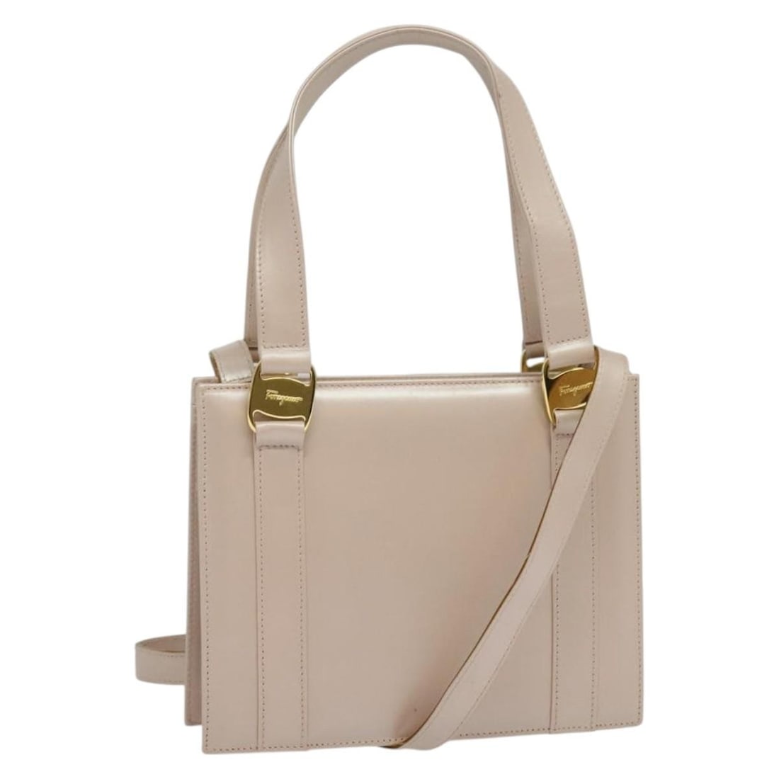 Salvatore Ferragamo Vala Pink Gold Leather Hand Bag Auth L216163: Salvatore Ferragamo Vala Pink Gold Leather Hand Bag Auth L216163 This authentic Salvatore Ferragamo Vala Hand Bag is a stunning accessory crafted in Italy, featuring a chic pink and gold color scheme.