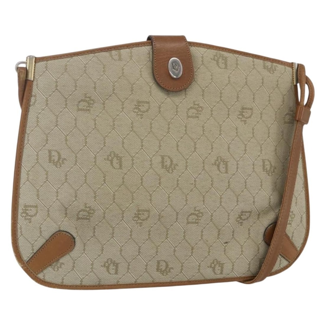 Vintage Honeycomb Pattern Shoulder Bag by Christian Dior Canvas and Leather Beige (1 of 18)