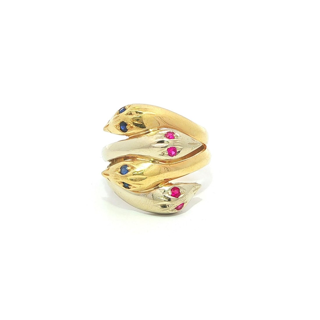 18k Yellow White Gold Snake Ring with Ruby Sapphire Eyes Size 6 (1 of 12)