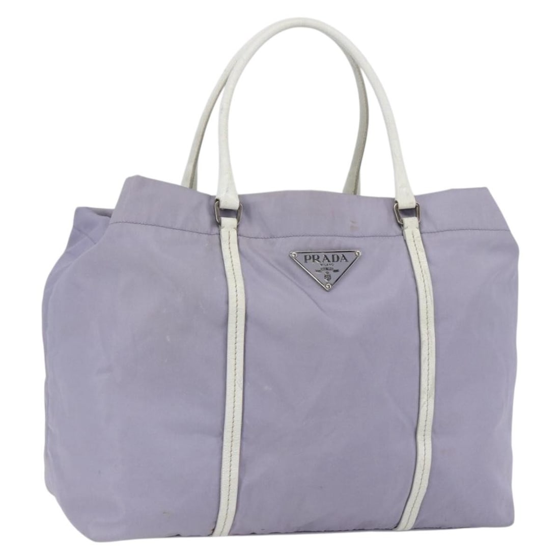 PRADA Purple Nylon Leather Backpack Italy Silver Tone: PRADA Purple Nylon Leather Backpack Italy Silver Tone This PRADA women's backpack features a stylish combination of purple and silver nylon with leather accents. Crafted in Italy, it offers a spacious