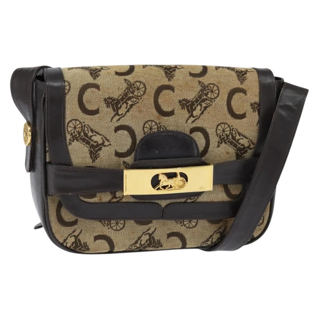CELINE C Sulky Shoulder Bag Beige Gold Canvas Made in Italy (1 of 18)