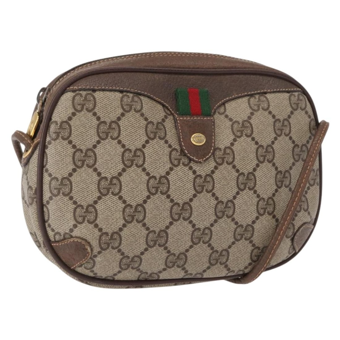 GUCCI GG Supreme Sherry Line Beige Gold PVC Shoulder Bag 156 02 066 Auth (1 of 18)