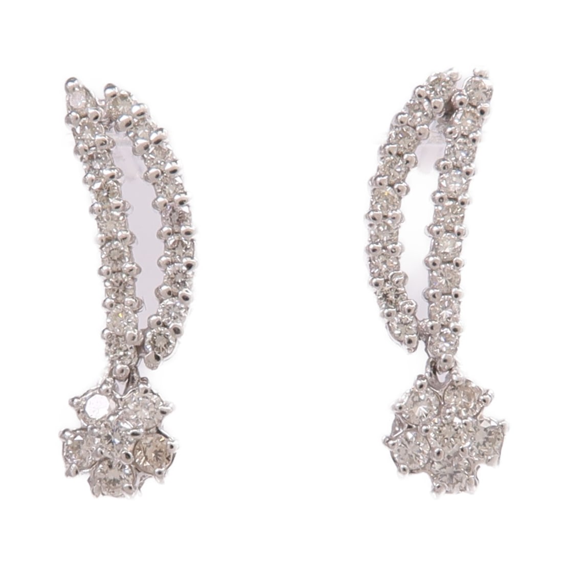18K White Gold Pierced Earrings with Diamonds: 18K White Gold Pierced Earrings with Diamonds These pierced earrings feature diamonds set in 18K white gold, offering a clear and elegant appearance. Crafted in Hong Kong, they are in very good condit