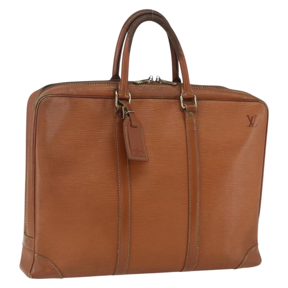 Louis Vuitton Brown Epi Leather Business Bag M54478 with Name Tag: Louis Vuitton Brown Epi Leather Business Bag M54478 with Name Tag This is a Louis Vuitton Epi Porte Documents Voyage business bag in brown, crafted from signature Epi leather. The bag features a spaci