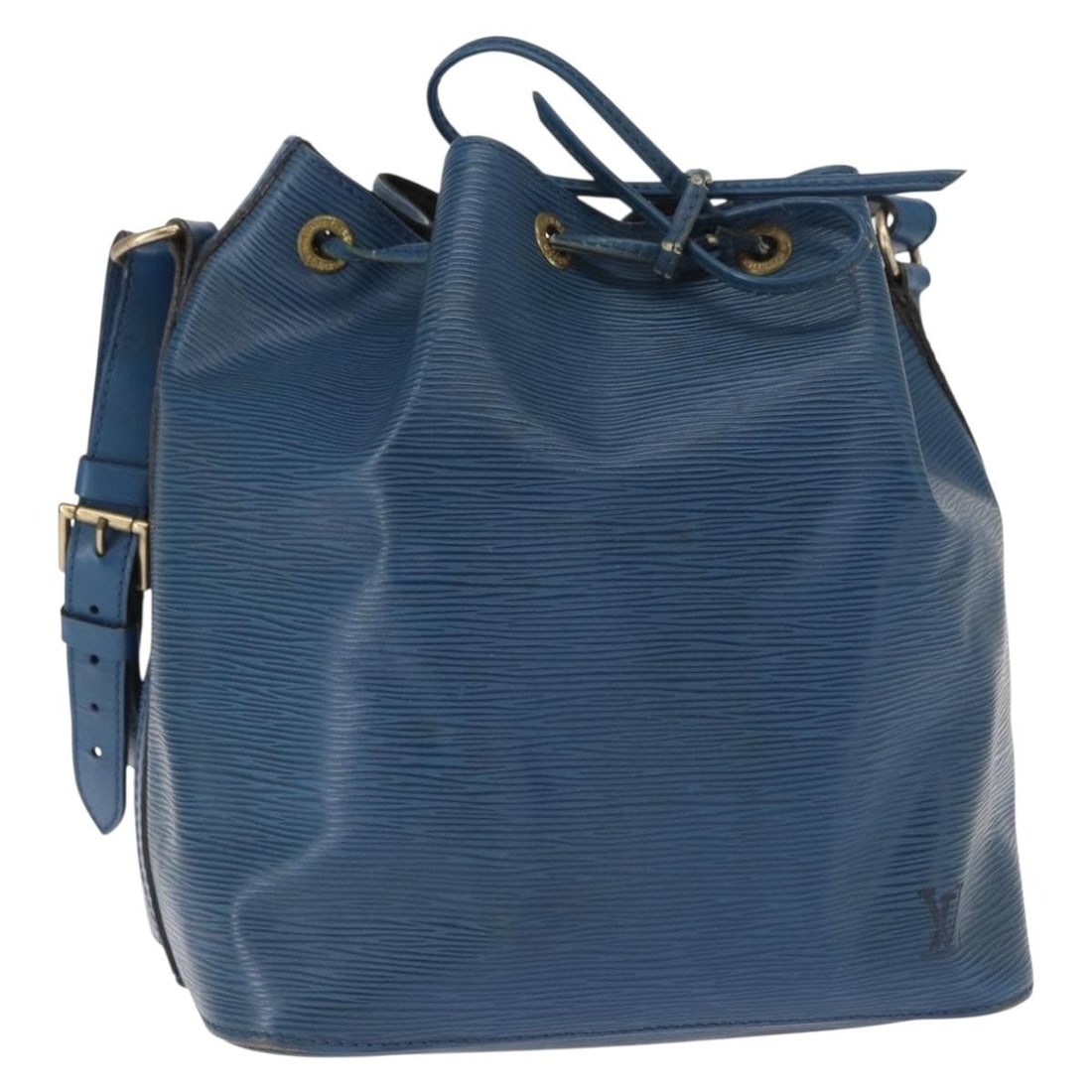 Louis Vuitton Petit Noe Blue Epi Leather Shoulder Bag M44105 France: Louis Vuitton Petit Noe Blue Epi Leather Shoulder Bag M44105 France This Louis Vuitton Petit Noe shoulder bag features the signature Epi leather in blue. The bag offers a spacious interior with a clas