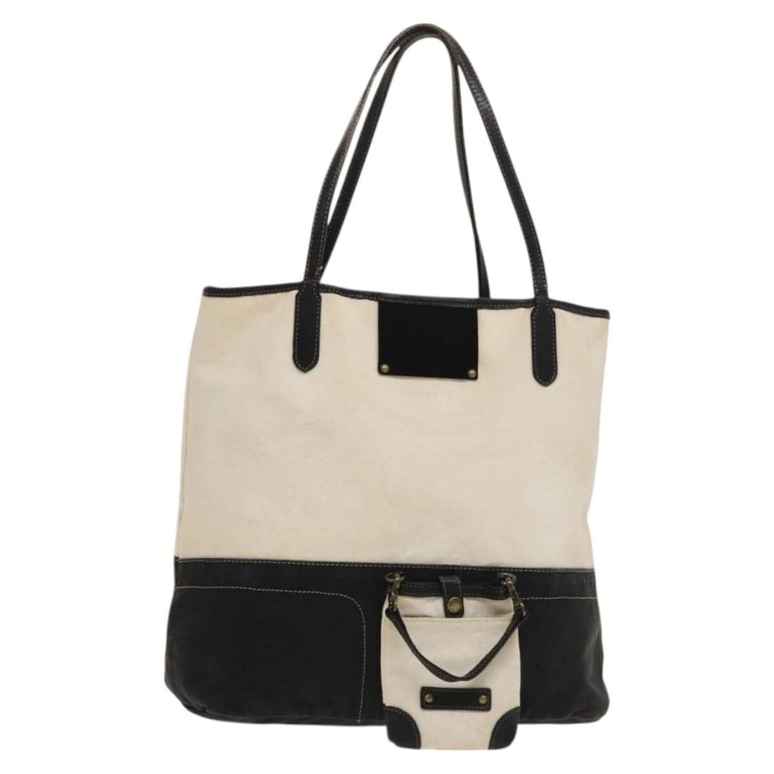 Burberry white canvas tote with pouch: Burberry white canvas tote with pouch This Burberry tote bag is crafted from white canvas and features a spacious interior, making it ideal for everyday use. The bag includes a convenient pouch access