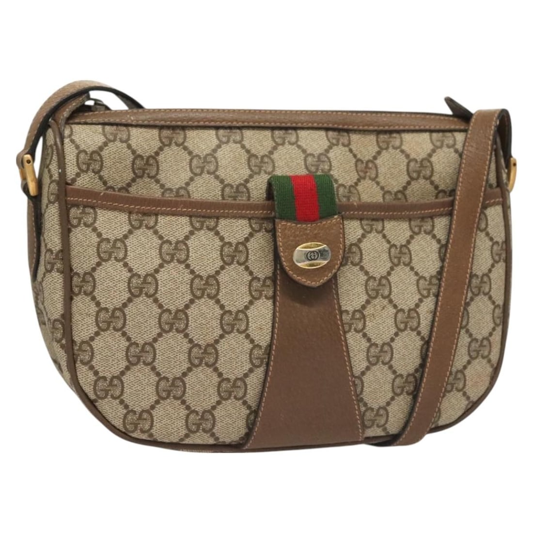 Gucci Sherry Line beige gold PVC shoulder bag 89 02 032: Gucci Sherry Line beige gold PVC shoulder bag 89 02 032 This GUCCI GG Supreme Web Sherry Line shoulder bag features a beige and gold exterior crafted from PVC leather and GG canvas. The bag is designe