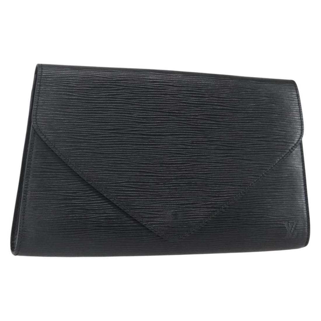 Black Epi Leather Art Deco Clutch M52632 by Louis Vuitton: Black Epi Leather Art Deco Clutch M52632 by Louis Vuitton This is a Louis Vuitton Epi Art Deco Clutch Bag in black, crafted from durable Epi leather. The bag features a sleek, structured silhouette wi