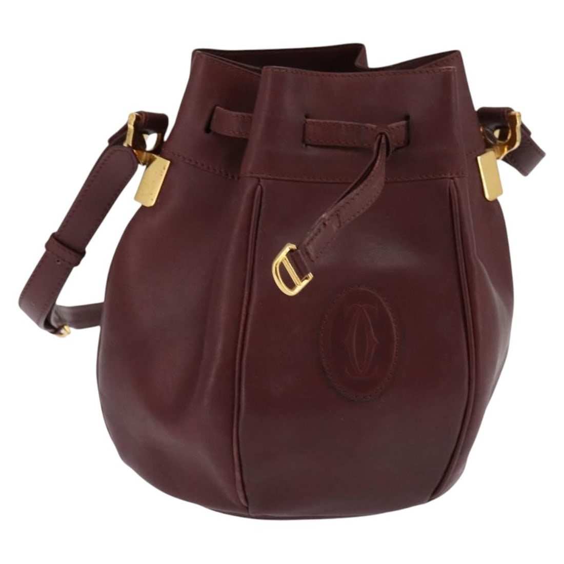 Cartier Must Line Bordeaux Leather Shoulder Bag Gold Trim: Cartier Must Line Bordeaux Leather Shoulder Bag Gold Trim This Cartier Must Line shoulder bag is crafted from leather in a Bordeaux and gold color combination. Made in Spain, it features a structured 