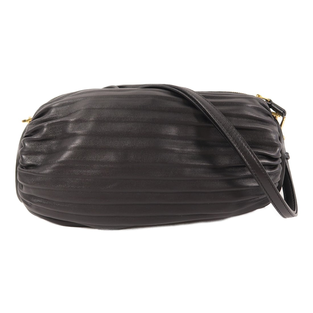 LOEWE black lambskin shoulder bag with GHW bracelet pouch: LOEWE black lambskin shoulder bag with GHW bracelet pouch This LOEWE shoulder bag features a sophisticated black lambskin leather exterior and gold hardware accents. Designed in a compact size, it off