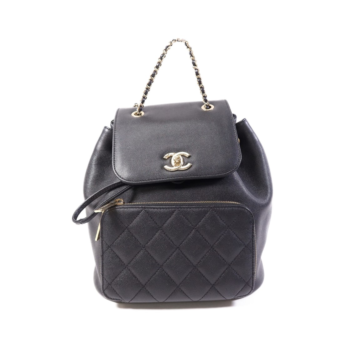 Chanel Affinity Black Calfskin Leather Backpack with Gold Tone CC Hardware: Chanel Affinity Black Calfskin Leather Backpack with Gold Tone CC Hardware This Chanel Affinity backpack features a classic rucksack design crafted from black calfskin leather. Designed for women, it 
