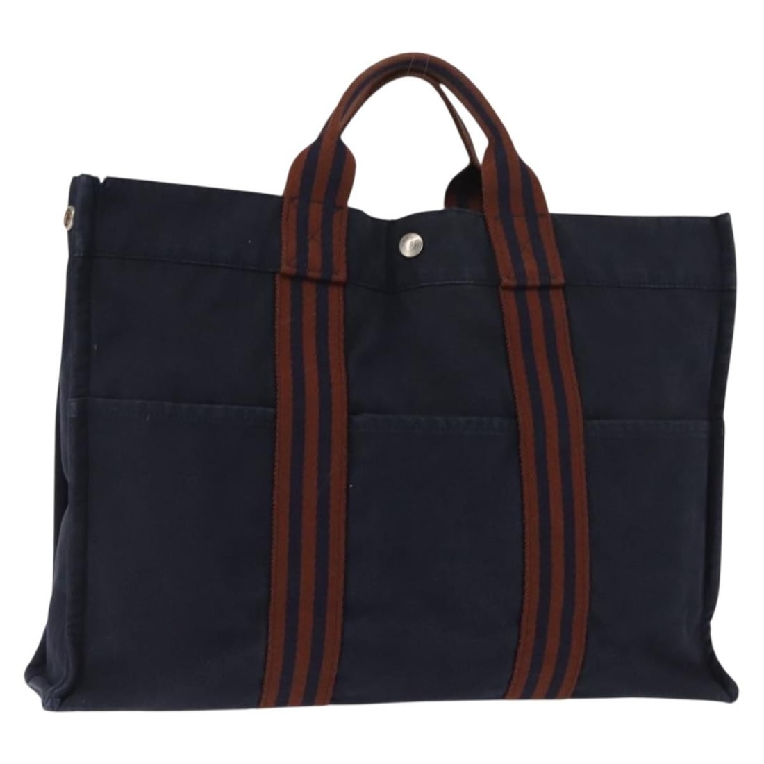 HERMES Fourre Tout MM Navy Brown Canvas Hand Bag Authentic (1 of 18)