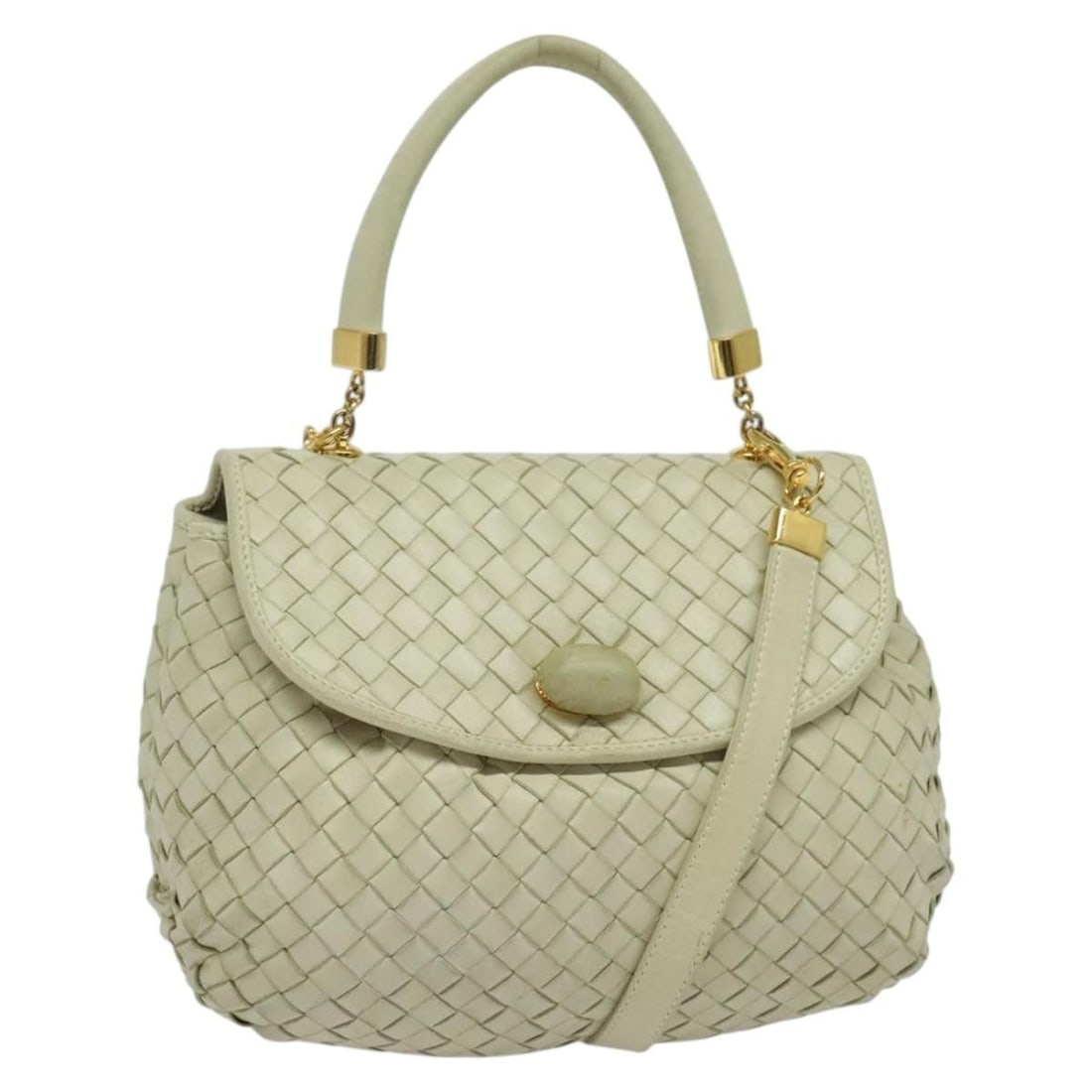 Bottega Veneta Intrecciato Leather Hand Bag White Gold Authentic: Bottega Veneta Intrecciato Leather Hand Bag White Gold Authentic This stunning Bottega Veneta Intrecciato Hand Bag features a luxurious leather exterior in a sophisticated white and gold color combina