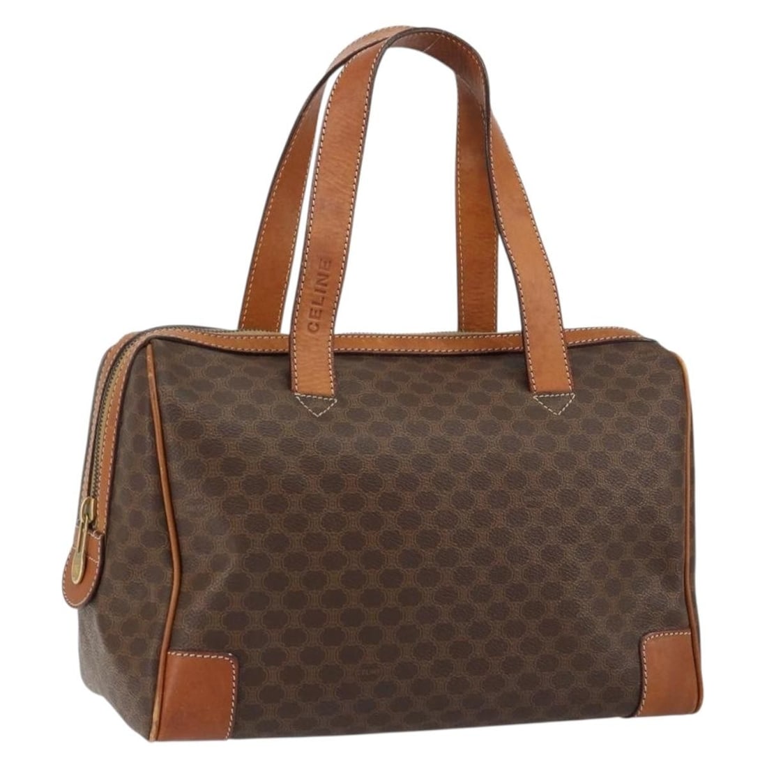 CELINE Macadam Canvas Hand Bag Brown Gold PVC Leather Auth: CELINE Macadam Canvas Hand Bag Brown Gold PVC Leather Auth This authentic CELINE Macadam Canvas Hand Bag showcases a stylish blend of PVC leather and Macadam canvas in a sophisticated brown and gold c