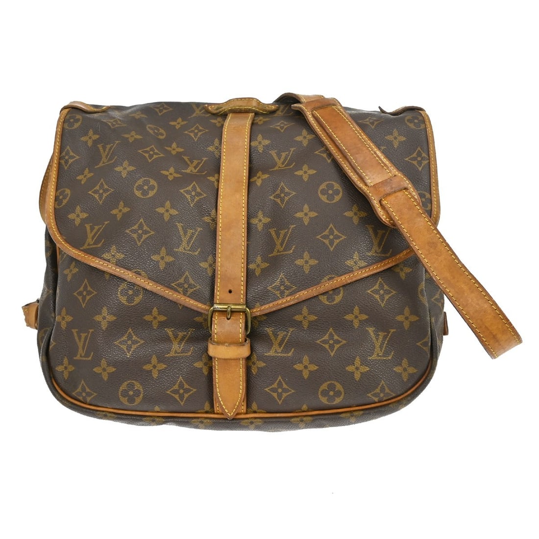 Louis Vuitton Saumur 35 Monogram Crossbody Shoulder Bag: Louis Vuitton Saumur 35 Monogram Crossbody Shoulder Bag This is a vintage Louis Vuitton Saumur 35 messenger shoulder bag crafted from monogram canvas leather with brown leather trim. It features a buc