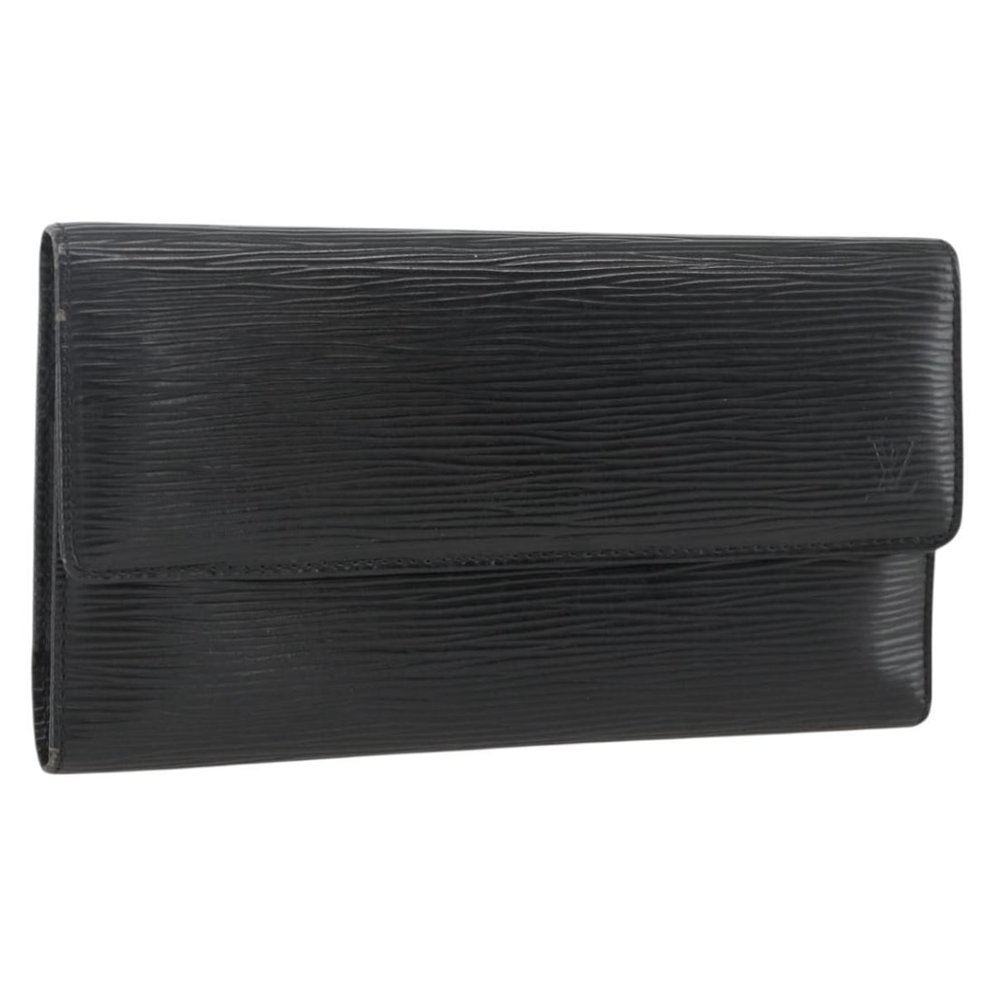 Louis Vuitton Epi Black Long Wallet M63382: Louis Vuitton Epi Black Long Wallet M63382 This is a Louis Vuitton Epi Porte Tresor long wallet in black Epi leather. The wallet features a button clasp closure and is designed for women. It is made i