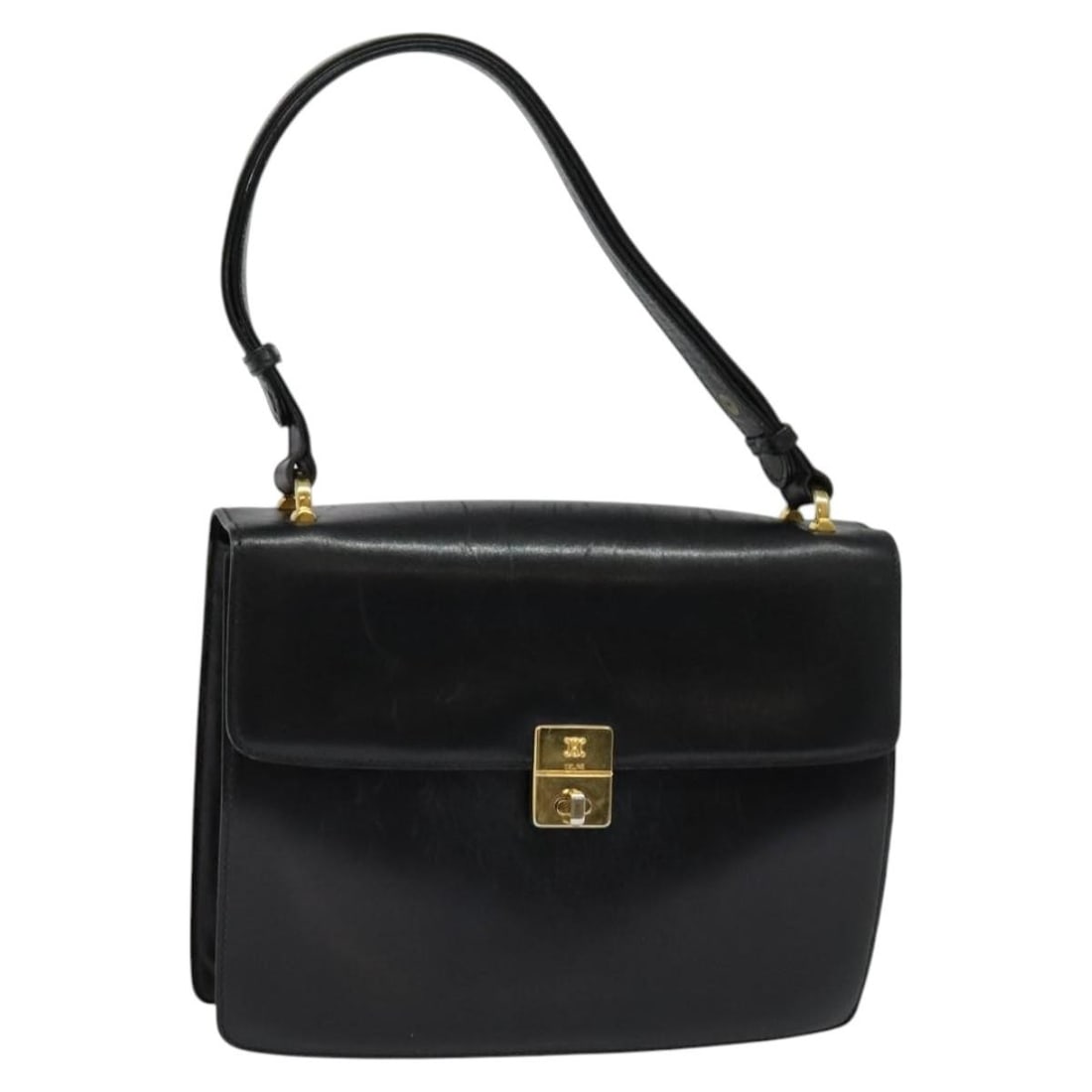 Celine Black Leather Gold Accent Shoulder Bag for Women: Celine Black Leather Gold Accent Shoulder Bag for Women This Celine shoulder bag features a black and gold leather exterior with a structured silhouette. Designed for women, it offers a convenient str
