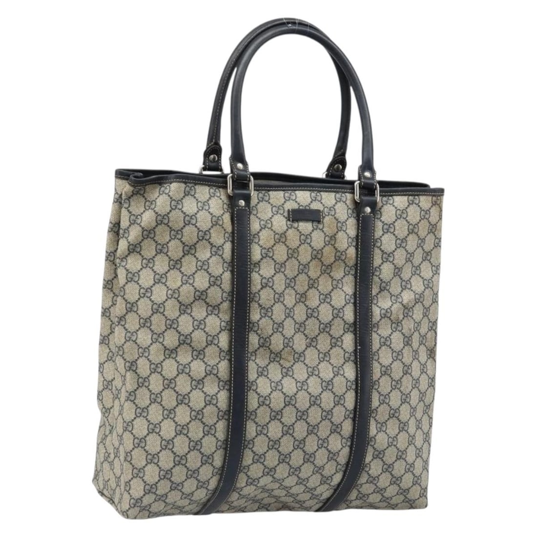 Gucci Navy Silver GG Supreme PVC Tote 223668 Italy: Gucci Navy Silver GG Supreme PVC Tote 223668 Italy This is a Gucci GG Supreme tote bag crafted from navy and silver PVC leather with GG canvas detailing. Designed for women, this bag offers a spacious