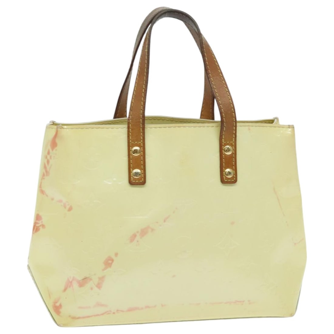 Louis Vuitton Reade PM Patent Leather Handbag in Perle M91336: Louis Vuitton Reade PM Patent Leather Handbag in Perle M91336 This Louis Vuitton Monogram Vernis Reade PM handbag in Perle features a glossy patent leather exterior and is designed for women. The bag 