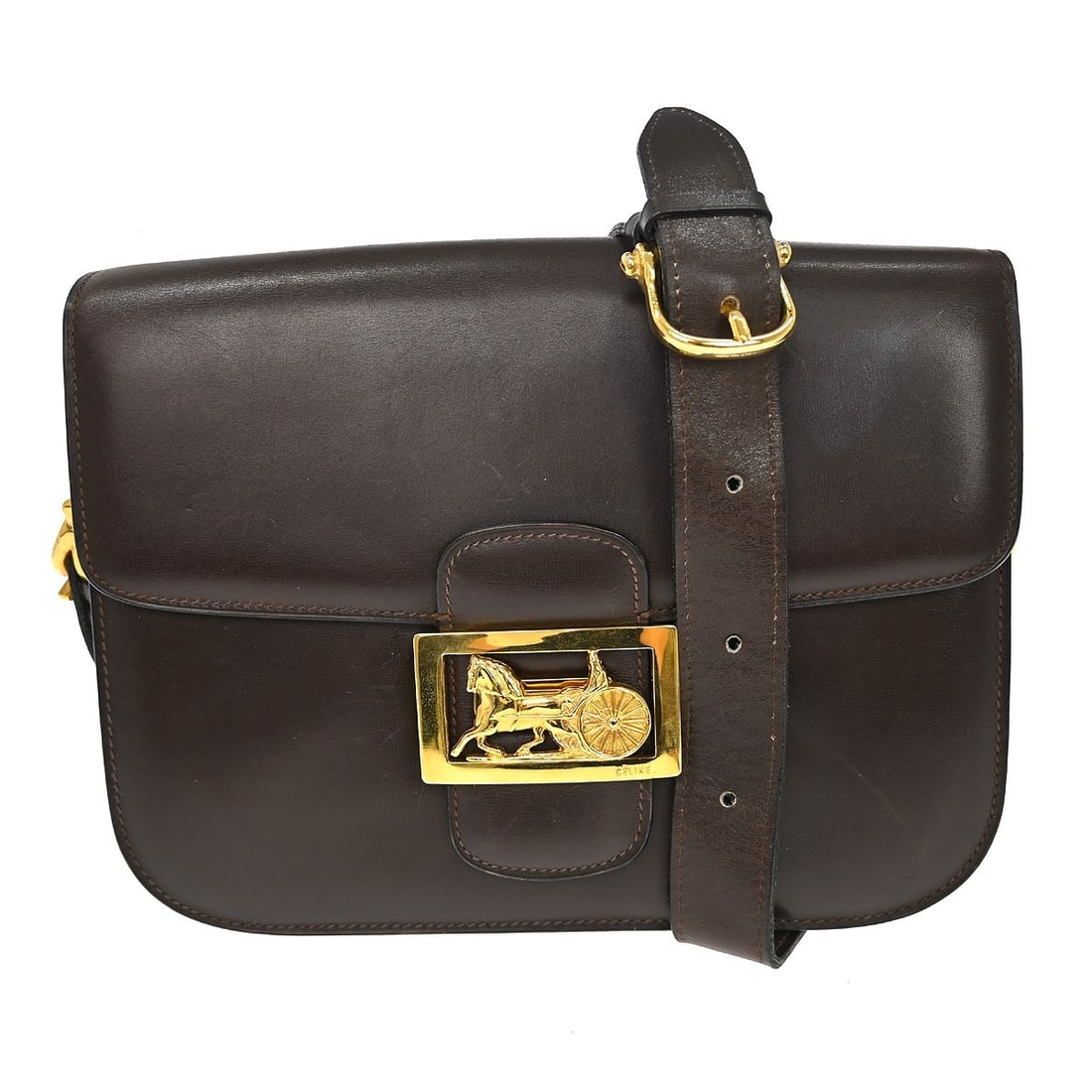Celine Horse Carriage brown leather shoulder bag: Celine Horse Carriage brown leather shoulder bag This Celine Horse Carriage Shoulder Bag is crafted from brown leather and features the iconic design. Made in Italy, the bag is designed for women and 