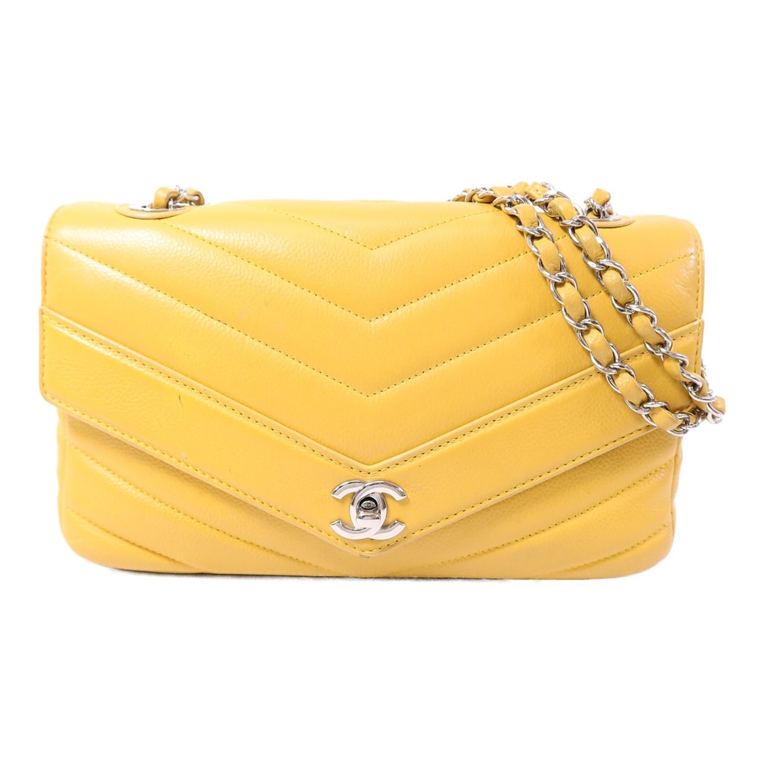 CHANEL Chevron Classic Flap calfskin shoulder bag yellow (1 of 18)