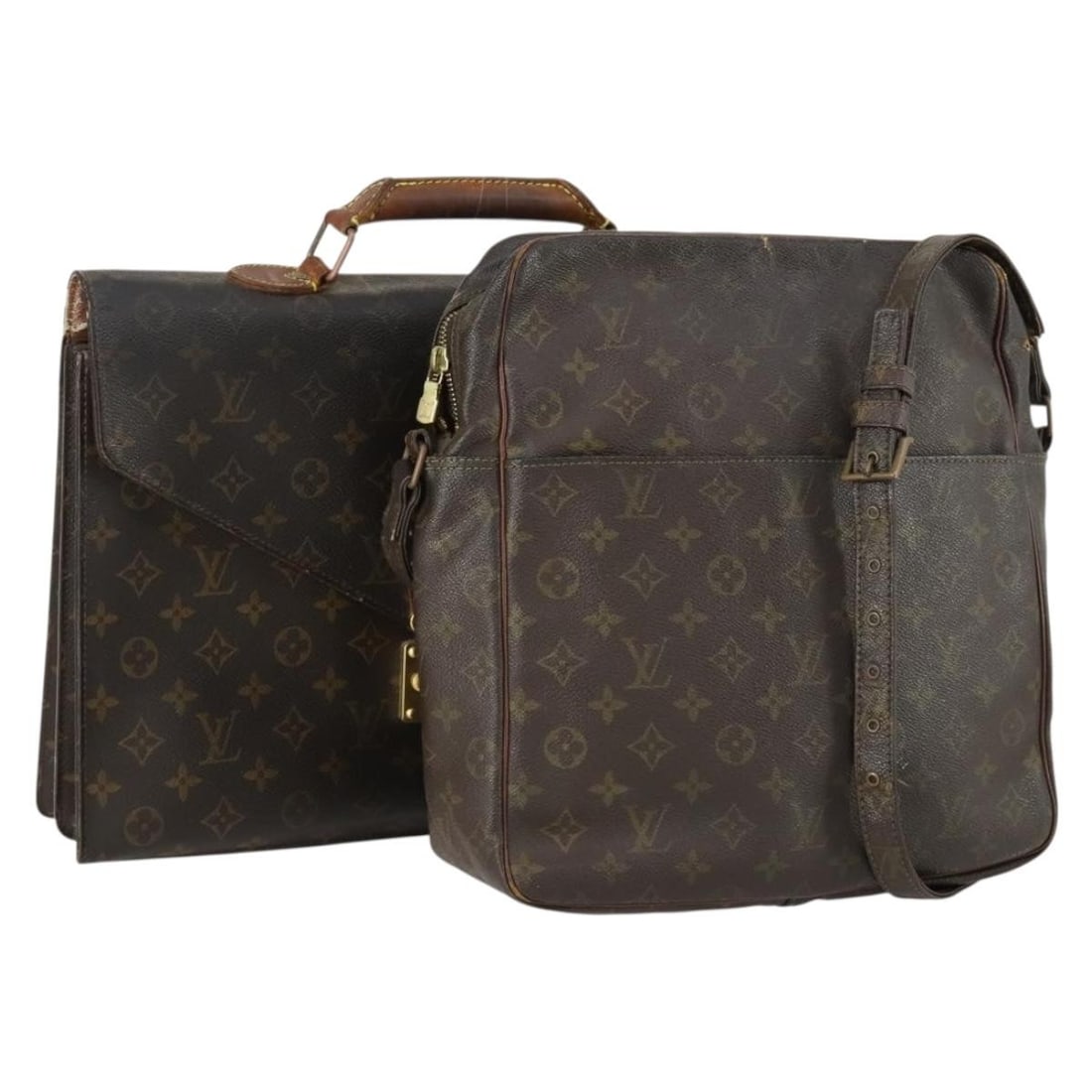 LOUIS VUITTON Monogram Canvas Shoulder Bag Set 2 LV Auth (1 of 18)